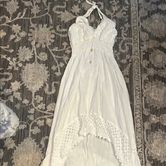 White Halter Dress with Crochet Details - Picture 6 of 7